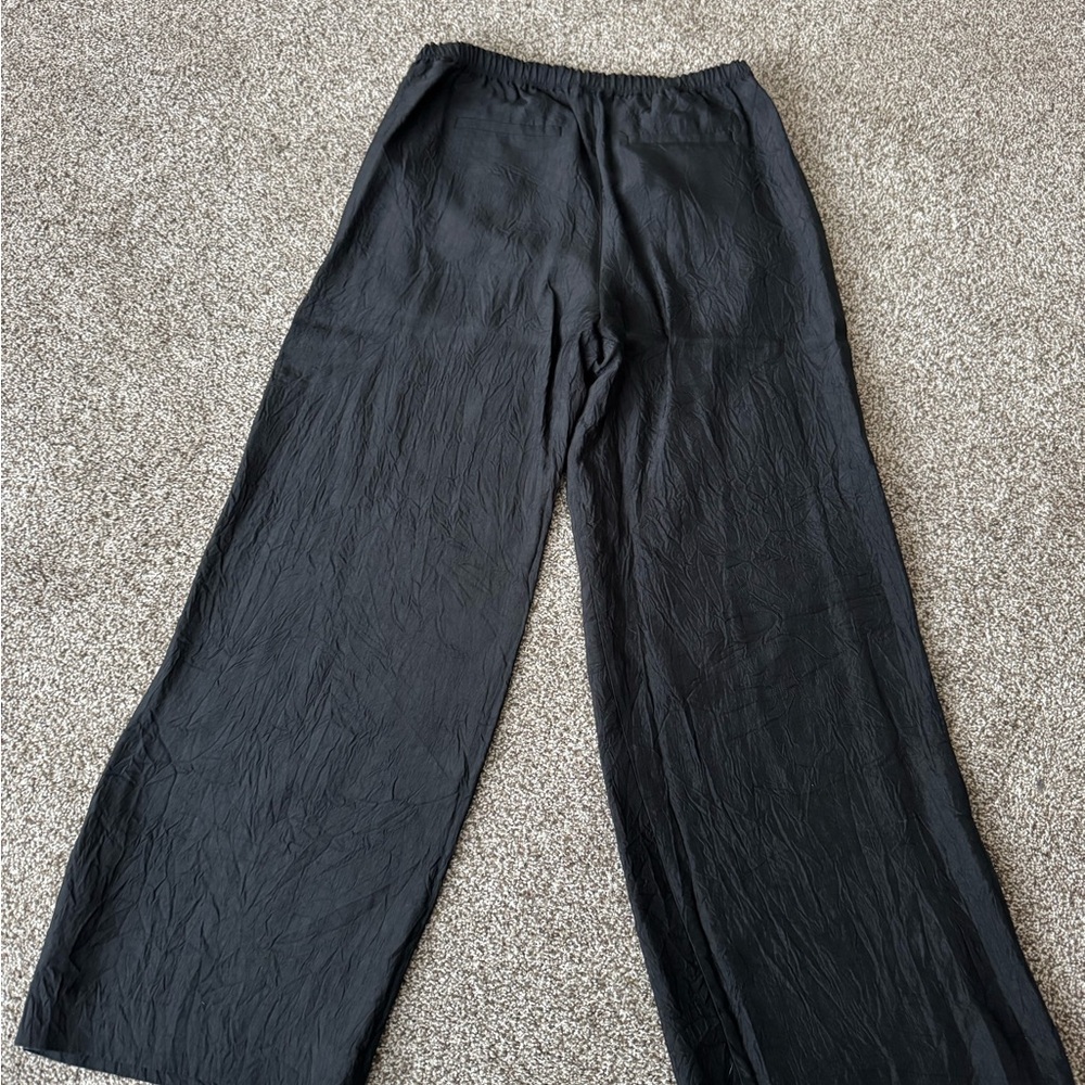 J. CREW Petite Stratus textured satin Black Wide-Leg Pants